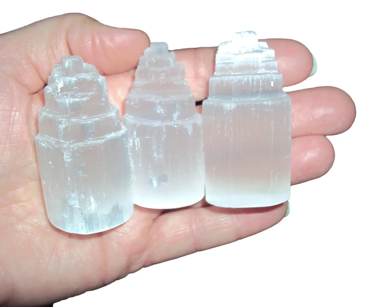 2.5" Selenite Crystal Tower, 3 x High Grade Stone from Morocco 60mm Generator