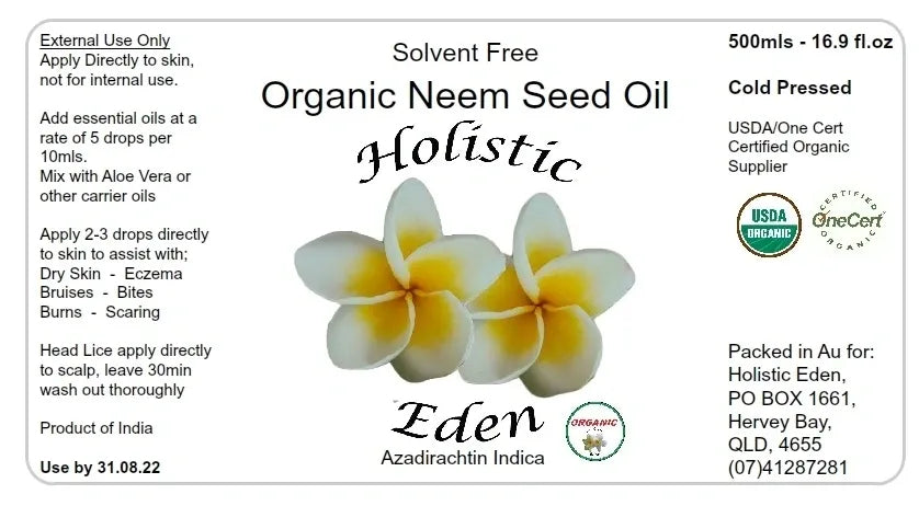 500ml Organic Neem Oil Seed Oil 100% Pure Cold Pressed Azadirachtin Indica Glass