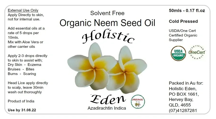 50ml Organic Neem Oil Seed Oil 100% Pure Cold Pressed Azadirachtin Indica Glass