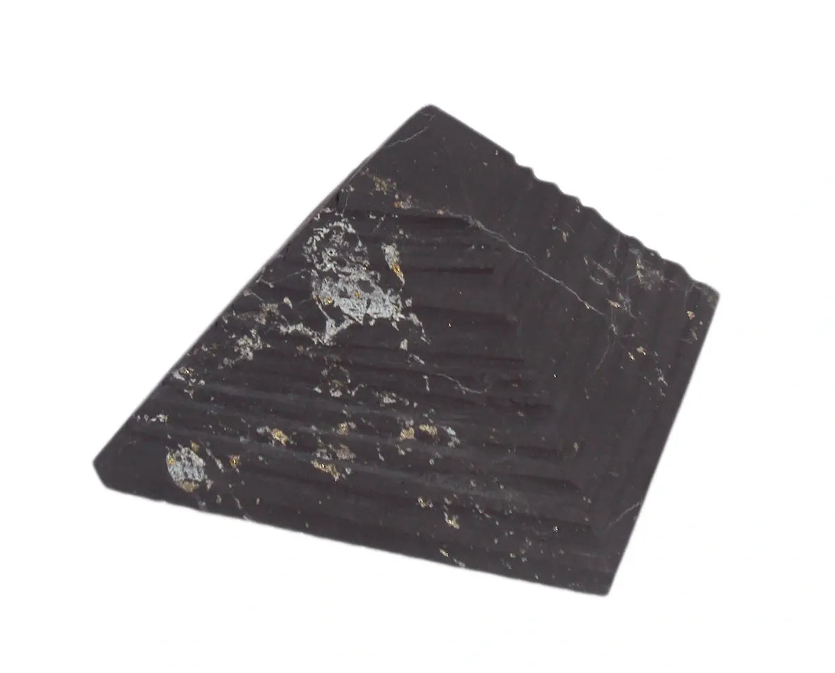 70mm Shungite Quartz Ribbed Pyramid EMF Protection Air Purifier Crystal Stone