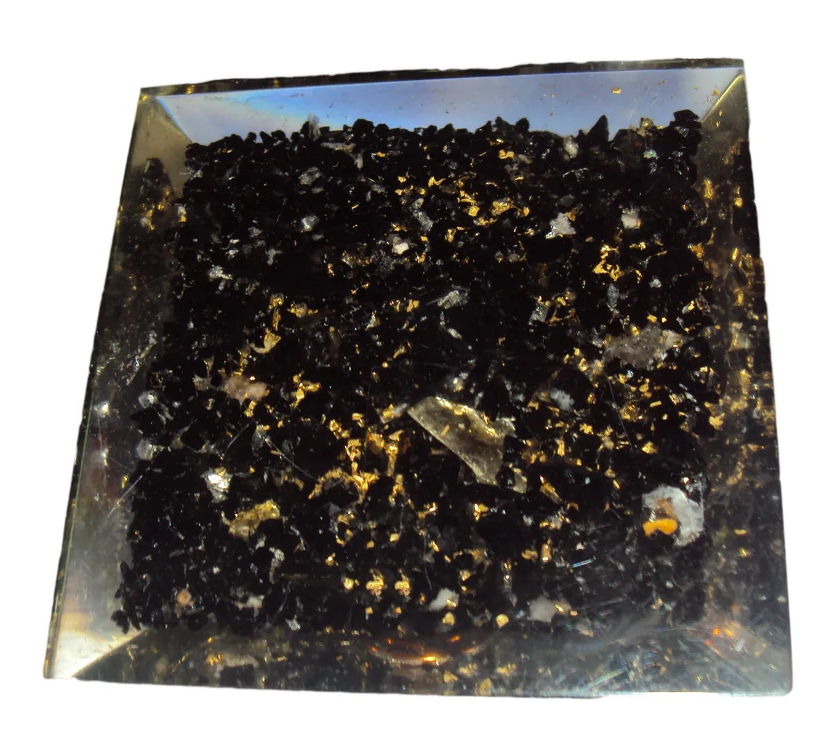 BLACK TOURMALINE SELENITE Flower of Life Orgone Pyramid Natural Orgonite Crystal