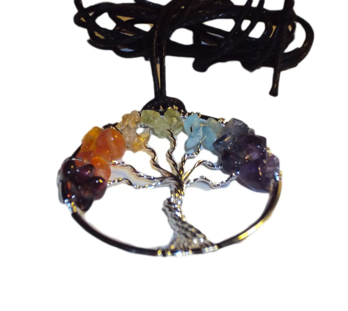 Chakra Pendant Tree of Life 7 Stone Natural Orgone Amethyst Citrine Organite