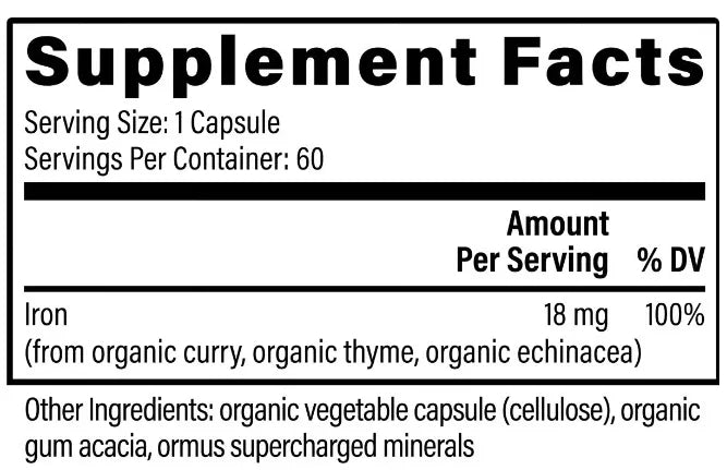Global Healing Iron Capsules, Natural Plant Base Supplement