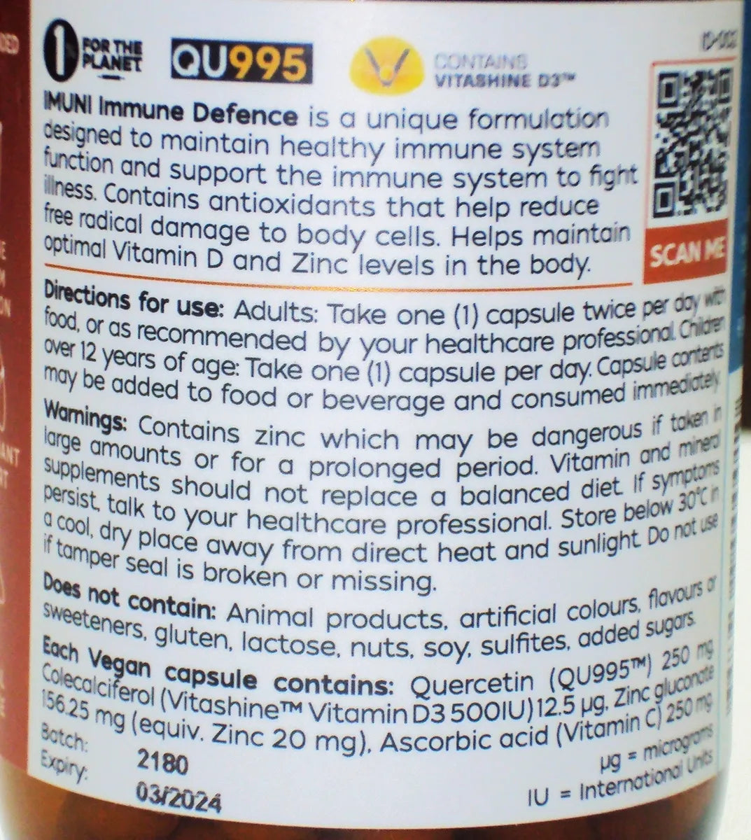 IMUNI Immune Defence, Quercetin Vitamin D3 Zinc Vitamin C, 60 Capsules GMO Free