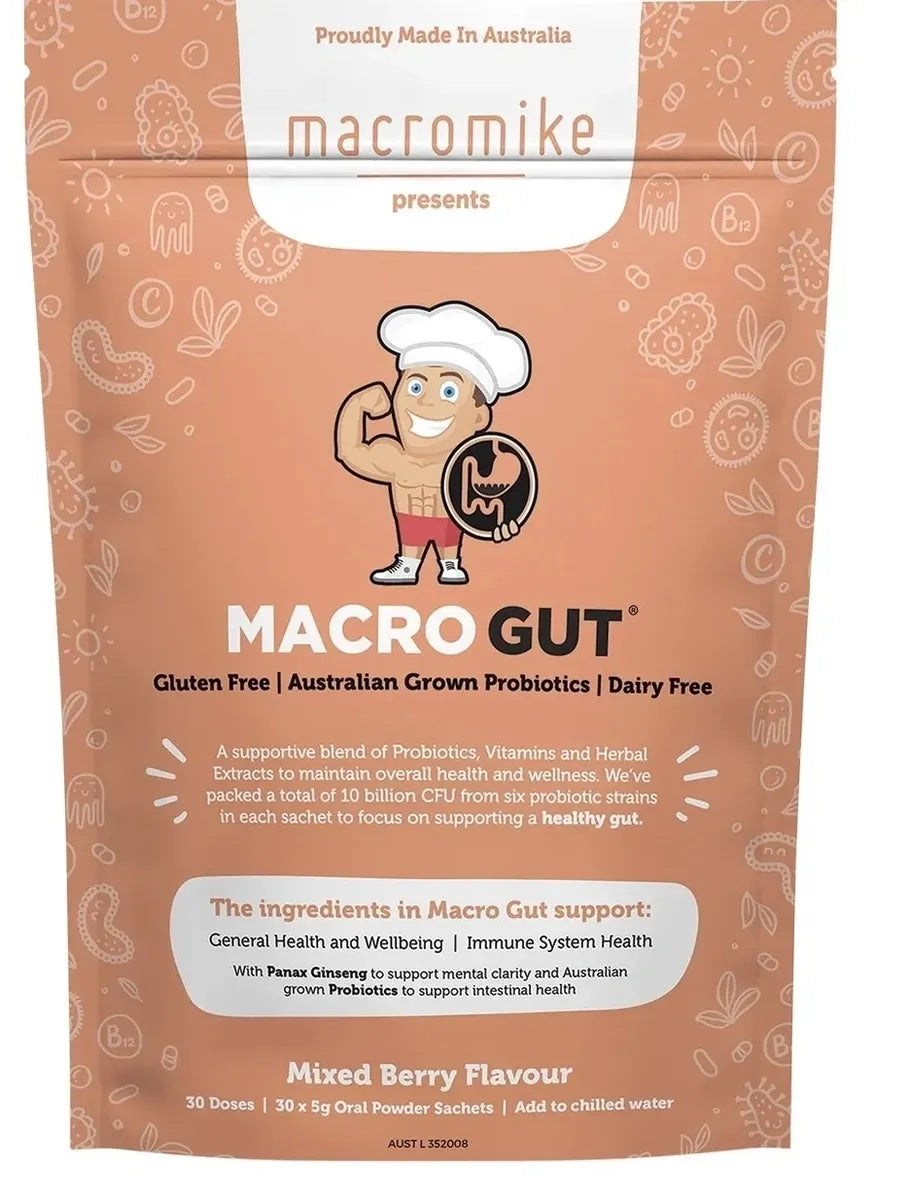 MACRO MIKE Probiotic Macro Gut Mixed Berry Flavour 30x5g Satchels