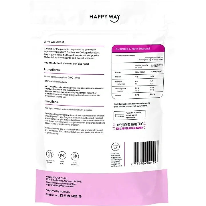 Marine Collagen, Unflavoured 250g Protein Powder Happy Whey