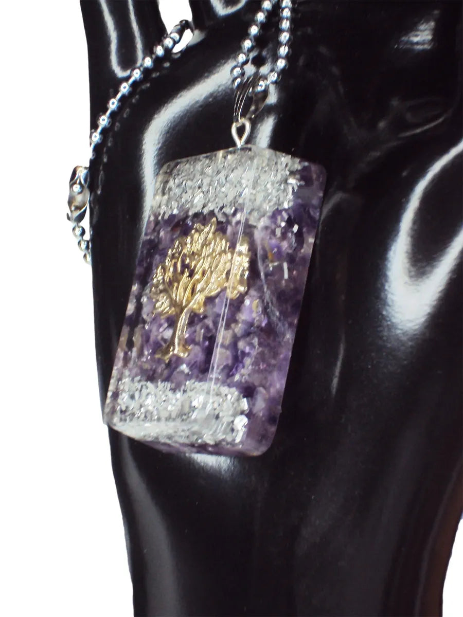 Natural Amethyst Crystal Tree of Life Pendant, Necklace