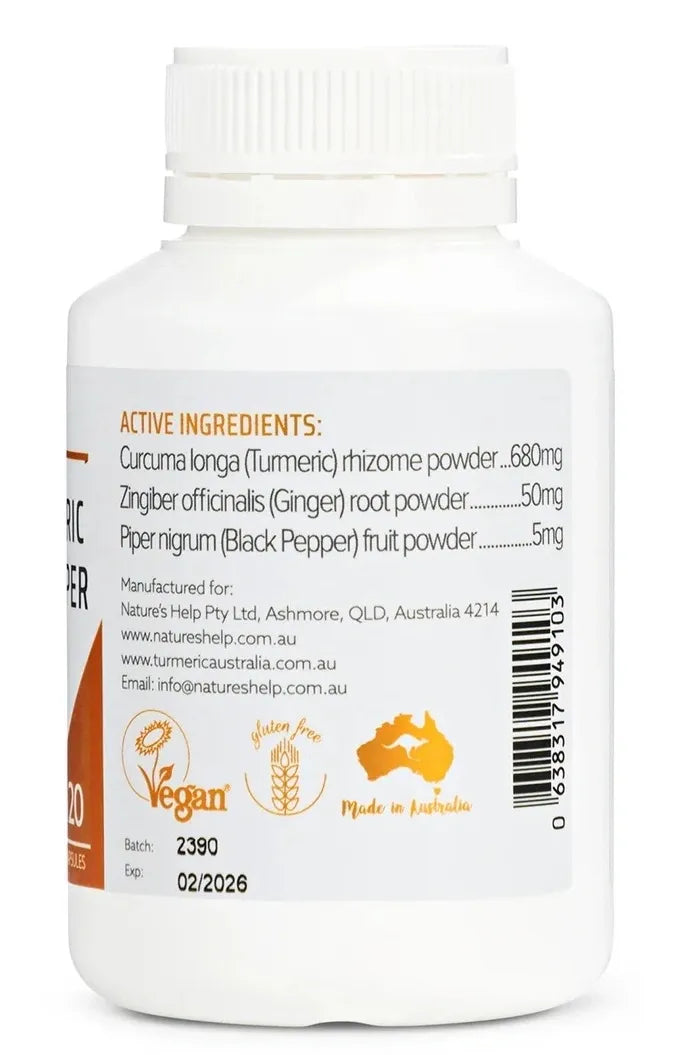 Nature's Help Organic Turmeric, Black Pepper & Ginger 120 Caps Anti Inflammatory