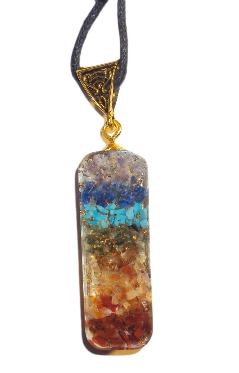Orgone 7 Stone Chakra Pendant, Orgonite Amethyst, Citrine, Jasper, Turquoise,