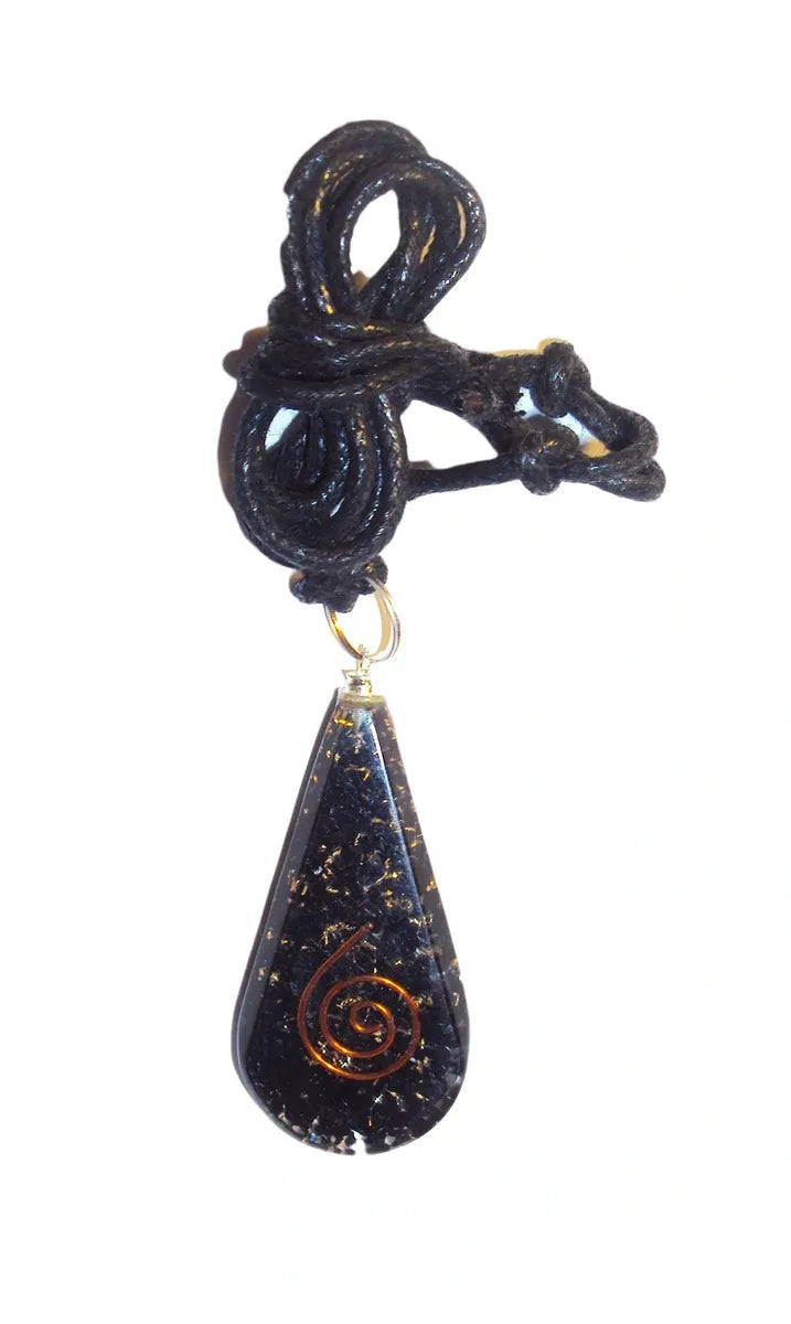 Orgone Black Tourmaline Tear Drop Copper Coil Orgonite Pendant