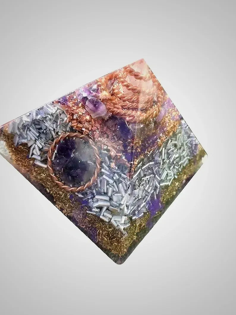 Purple Amethyst Orgonite Copper Tensor Ring EMF Protection Giza's Grace Pyramid