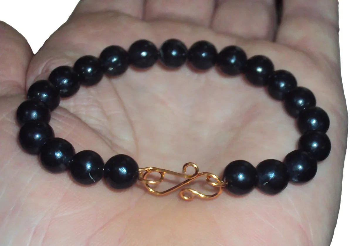 RUSSIAN SHUNGITE 8MM BEAD BRACELET KARELIAN SHUNGITE, COPPER EMF PROTECTION