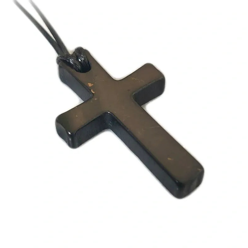 Shungite Cross Pendant Necklace EMF Protection Miracle Healing Stone