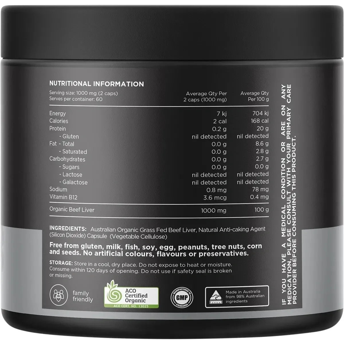 Switch Liver 100% Pure, Organic Grass Fed Beef Liver 60 Caps