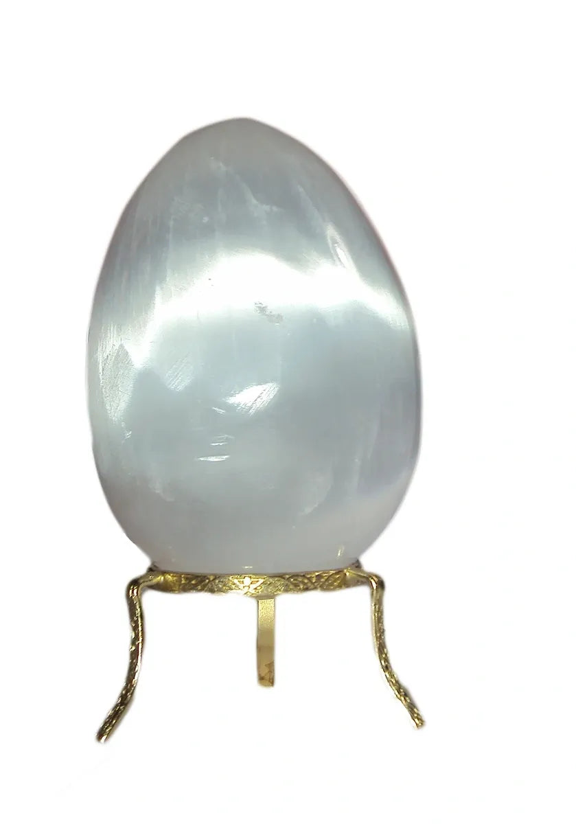 100mm Selenite Egg - Sphere Quality High Grade Moroccan Crystal + Stand