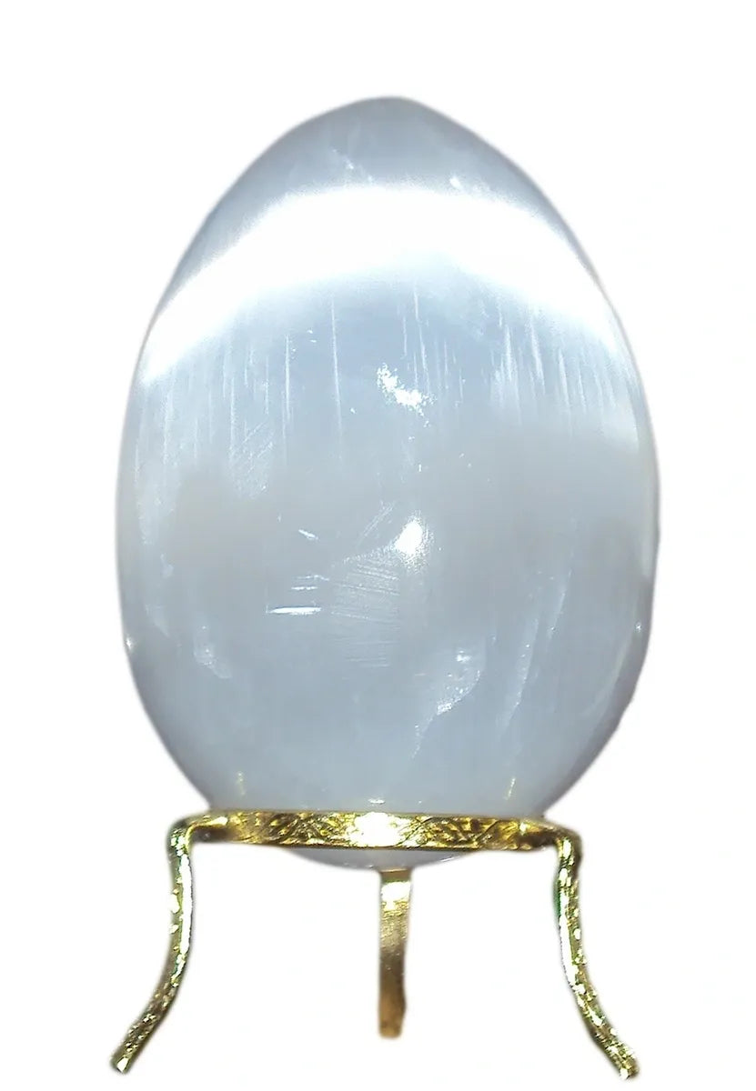 100mm Selenite Egg - Sphere Quality High Grade Moroccan Crystal + Stand