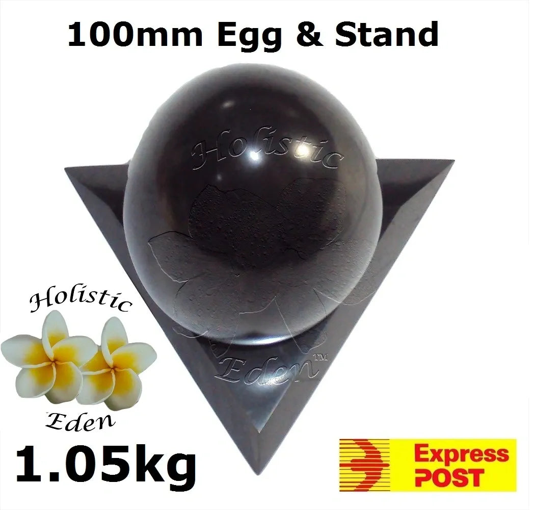 100mm Shungite Sphere Egg Stand EMF Protection Air Purifier Crystal Health Stone