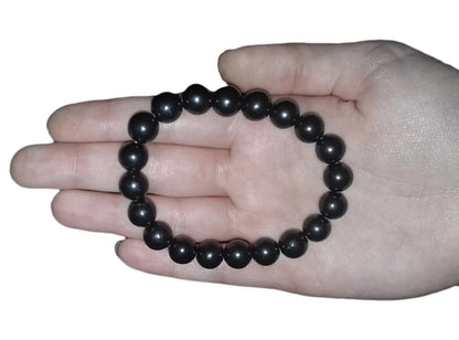 RUSSIAN SHUNGITE AMBER 8MM BEAD BRACELET SOLID KARELIAN SHUNGITE EMF PROTECTION
