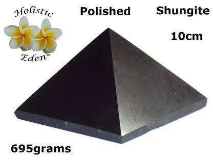 10cm Shungite Polished Pyramid EMF Protection, Air Purifier Crystal Health Stone