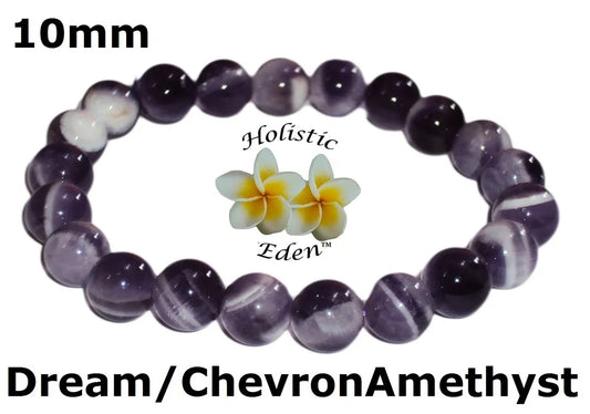 10mm Natural Chevron Dream Amethyst Crystal Bead Bracelet Gemstone Beads Brazil