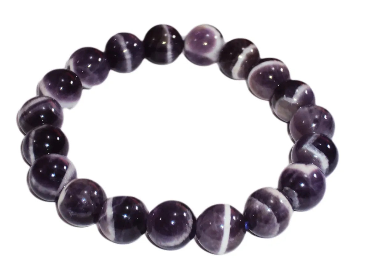 10mm Natural Chevron Dream Amethyst Crystal Bead Bracelet Gemstone Beads Brazil
