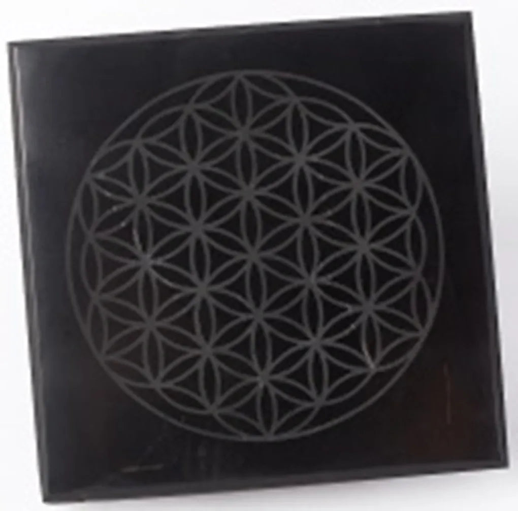 10 x 10cm Flower of Life Shungite Plate EMF Protection Phone Modem Router Coaster, Stand