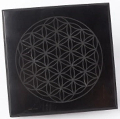 10 x 10cm Flower of Life Shungite Plate EMF Protection Phone Modem Router Coaster, Stand