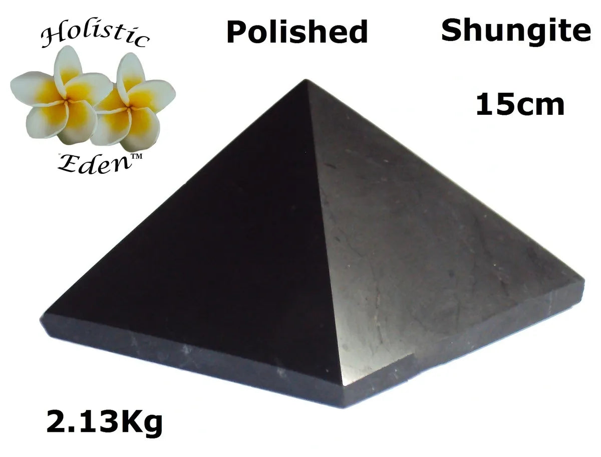 15cm Shungite Polished Pyramid EMF Protection, Air Purifier Crystal Health Stone