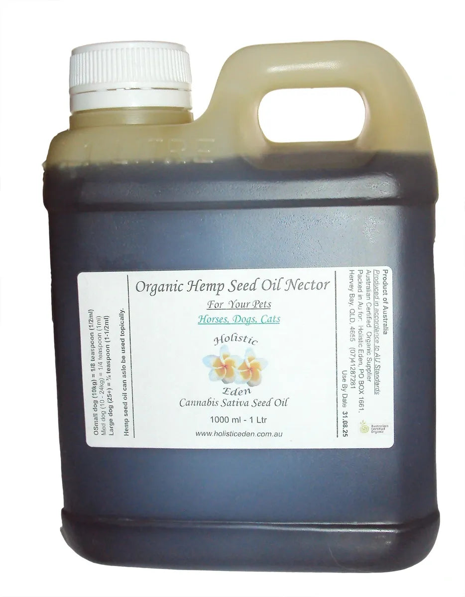 1Lt Organic Hemp Seed Oil Nector for Cats Dogs Horses Pain Releif Stress Anxiety