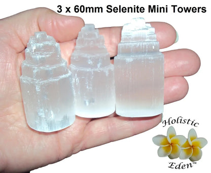 2.5" Selenite Crystal Tower, 3 x High Grade Stone from Morocco 60mm Generator