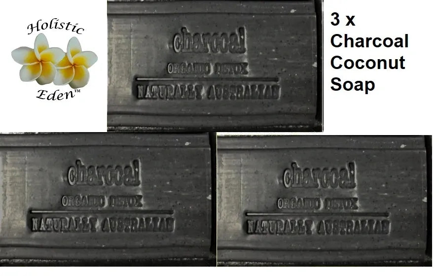 3 x Activated Charcoal Soap Bar with Coconut Oil Clover Fields LARGE 150g Bars