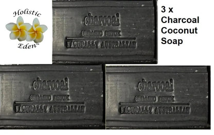3 x Activated Charcoal Soap Bar with Coconut Oil Clover Fields LARGE 150g Bars