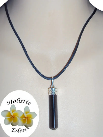 40mm Black Tourmaline Pendant - Raw Natural Shape - 925 Silver + Cord