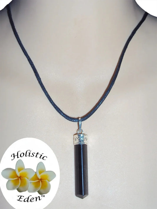 40mm Black Tourmaline Pendant - Raw Natural Shape - 925 Silver + Cord