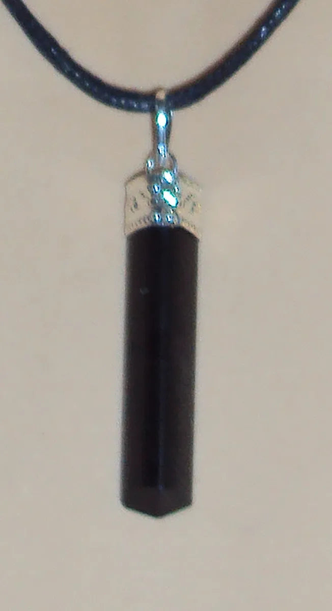 40mm Black Tourmaline Pendant - Raw Natural Shape - 925 Silver + Cord