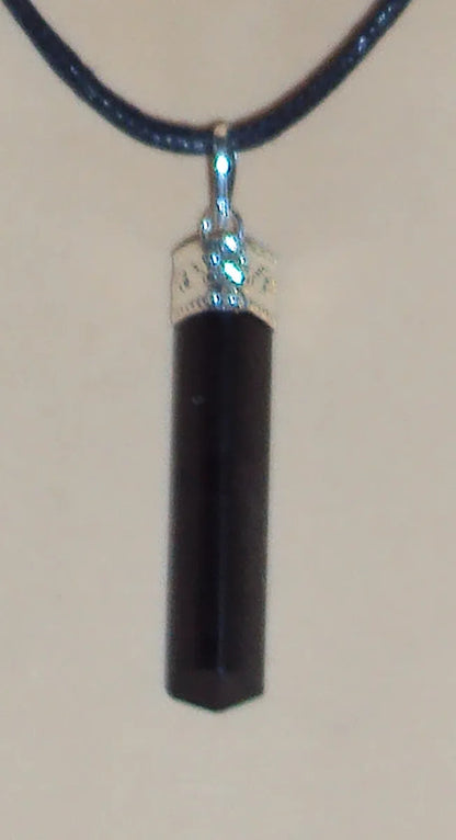 40mm Black Tourmaline Pendant - Raw Natural Shape - 925 Silver + Cord