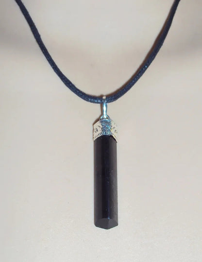40mm Black Tourmaline Pendant - Raw Natural Shape - 925 Silver + Cord