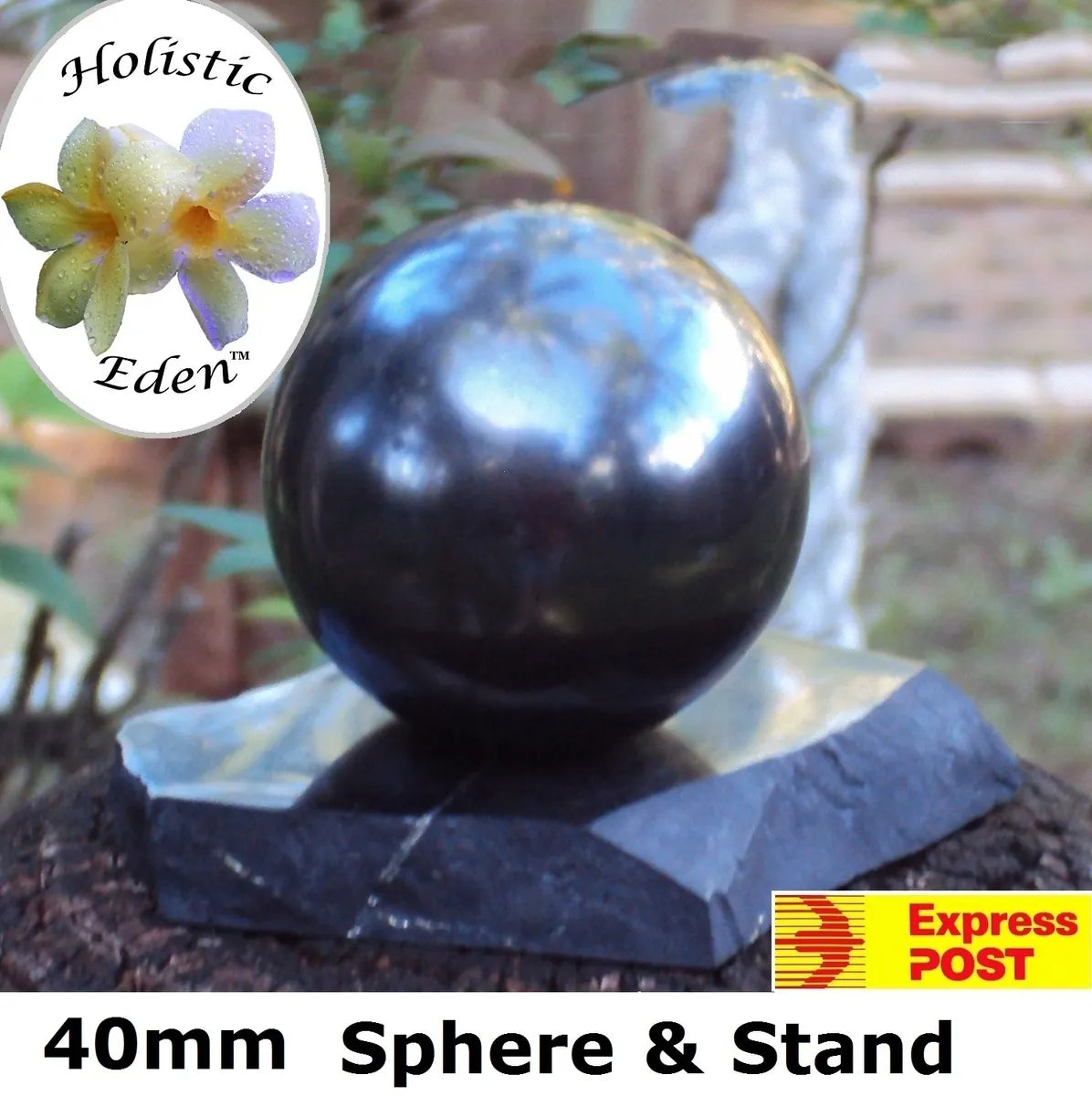 40mm Shungite Sphere + Stand, EMF Protection