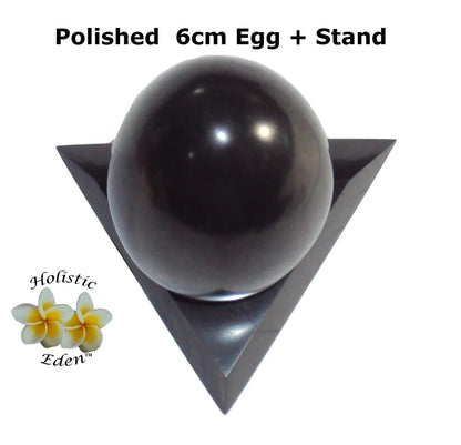 60mm Shungite Sphere Egg Stand EMF Protection Air Purifier Crystal Health Stone