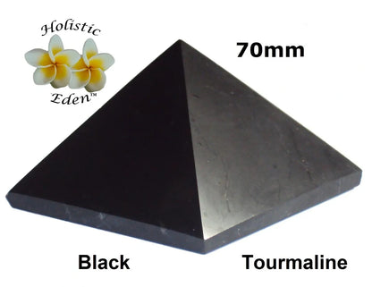 70mm Black Tourmaline Polished Pyramid EMF Protection Crystal Health Stone