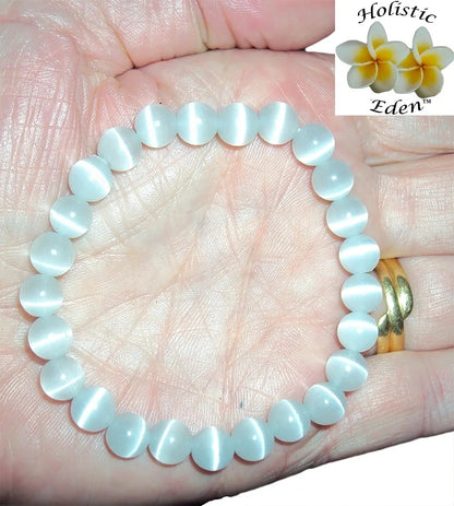 8mm Moroccan Selenite Natural Stone Crystal Elastic Bead Bracelet