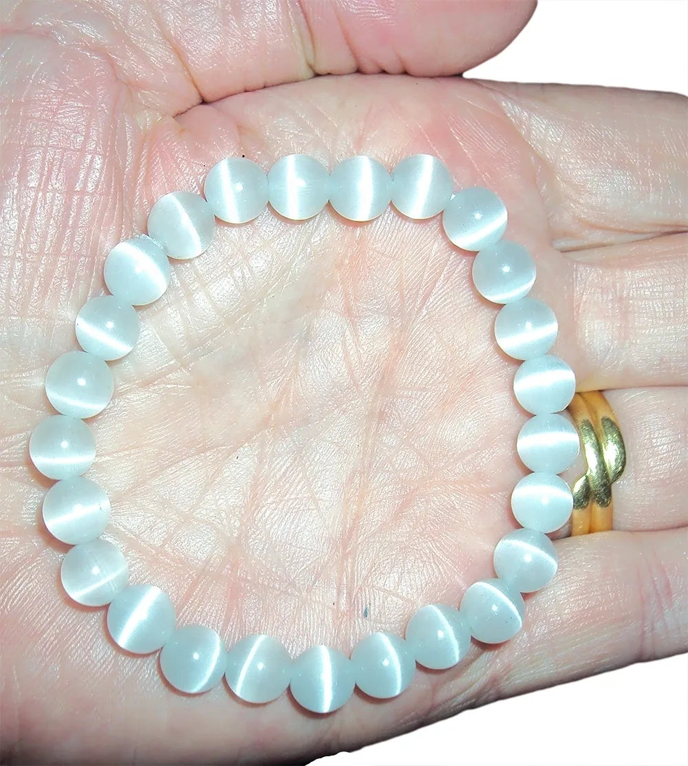 8mm Moroccan Selenite Natural Stone Crystal Elastic Bead Bracelet