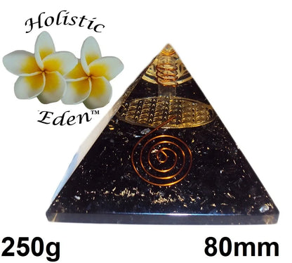 BLACK TOURMALINE Flower of Life Orgone Pyramid Natural Orgonite Crystal