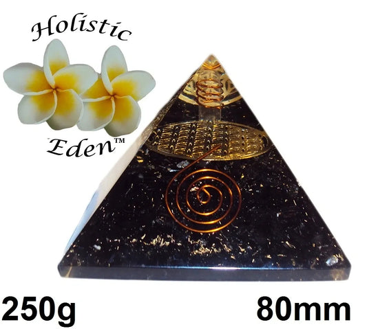BLACK TOURMALINE Flower of Life Orgone Pyramid Natural Orgonite Crystal