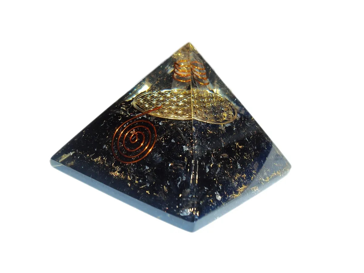 BLACK TOURMALINE Flower of Life Orgone Pyramid Natural Orgonite Crystal