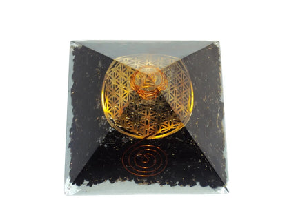 BLACK TOURMALINE Flower of Life Orgone Pyramid Natural Orgonite Crystal