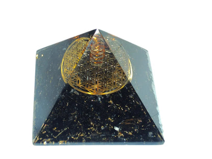 BLACK TOURMALINE Flower of Life Orgone Pyramid Natural Orgonite Crystal