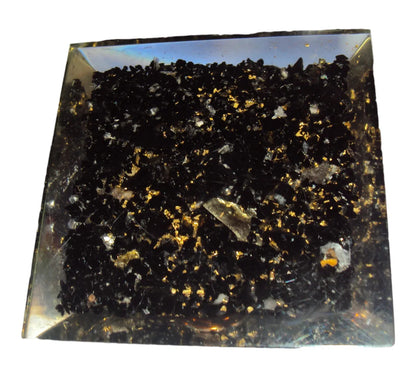 BLACK TOURMALINE SELENITE Flower of Life Orgone Pyramid Natural Orgonite Crystal