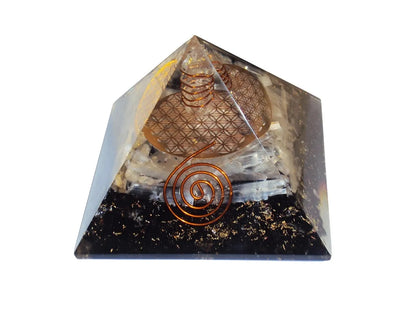 BLACK TOURMALINE SELENITE Flower of Life Orgone Pyramid Natural Orgonite Crystal