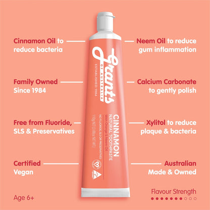 Grants Cinnamon, Orange, Neem Oil Natural Toothpaste 110g - Twin Pack